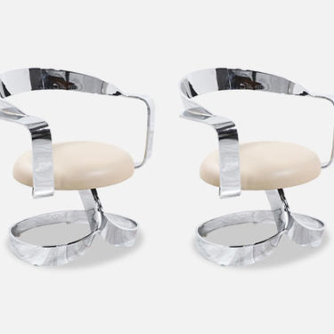 Mid-Century Chrome Ribbon Style Swivel Lounge Chairs