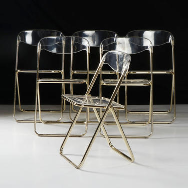 Brevettato Folding Chair Clear Lucite after Plia by Giancarlo Piretti 