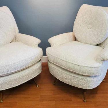 Mid Century Modern Italian Swivel Lounge Chairs Newly Upholstered - Pair