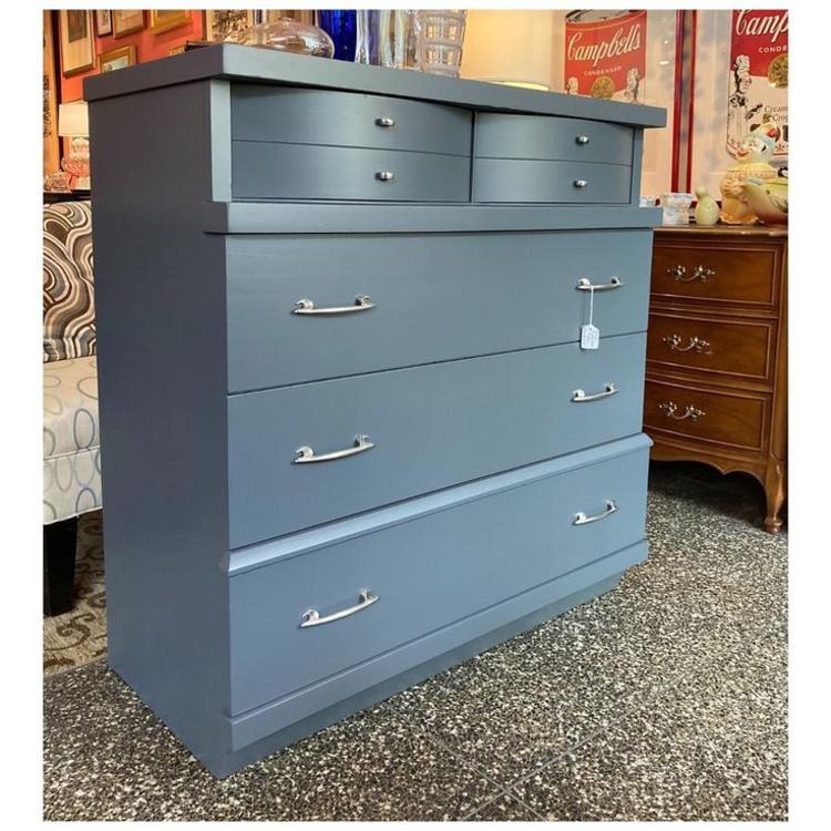 Mid century modern gray painted chest 40” wide / 19.5” deep / 42” tall 