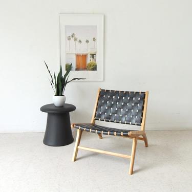 Zalman Black Strap Leather Low Profile Lounge Chair