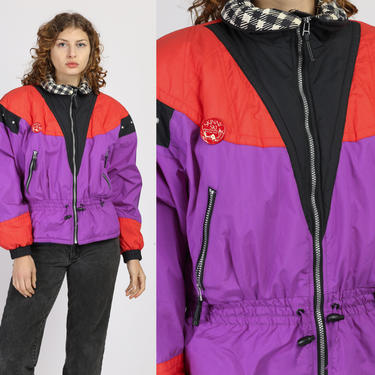 Retro 80s Obermeyer Ski Jacket - Women's Large | Vintage Color Block Winter Puffy Coat 