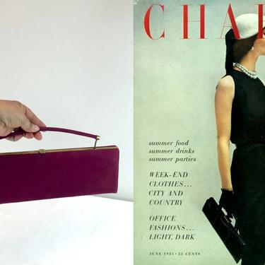 How Charmed - Vintage 1950s NOS Magenta Nubuck Leather Long Convertible Clutch Handbag 