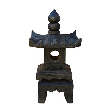 Oriental Black Color Stone Square Pagoda Tower Garden Lantern Statue ws961E 