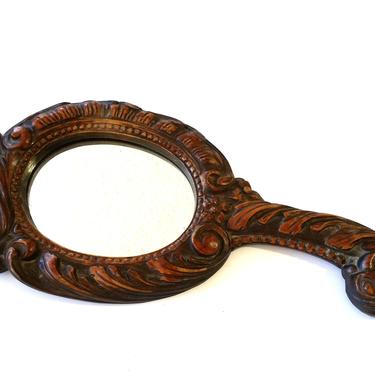 Victorian Carved Wood Hand Vanity Mirror 