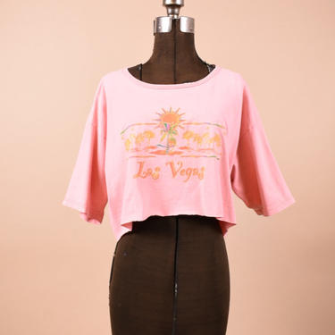 Pink Las Vegas Cropped Oversize Tee Shirt, XL