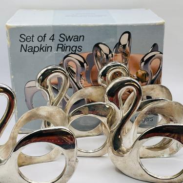 Vintage Set Of 4 Swan Napkin Rings Wm. A. Rogers Silver plate, tarnish resistant 