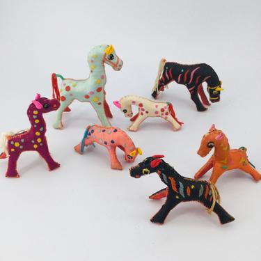 Vintage Ponies Embroidered Fabric Miniature Horses 