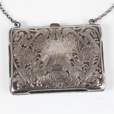 Antique Victorian Etched Sterling Silver 925 Coin Purse Mini Handbag Monogrammed W 