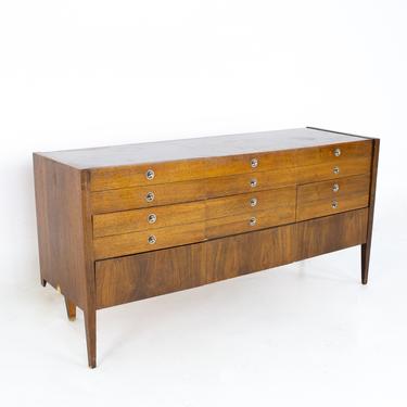Bassett Trimline Mid Century Walnut 9 Drawer Lowboy Dresser - mcm 