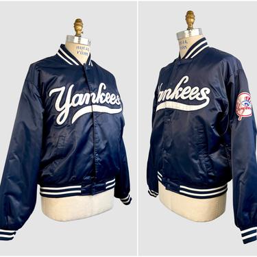 NY YANKEES Vintage 90s Authentic Collection / Majestic Athletic Jacket | 1990s Starter Blue Satin Color Bomber | 80s New York | Size Medium 