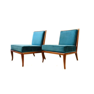 Vintage Modern Lounge Chairs In Teal Velvet 