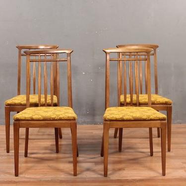 Set of 4 Mid Century Walnut &amp; Gold Floral Dining Chairs – ONLINE ONLY