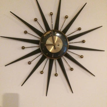 Sun burst, mid century, vintage, Danish antique wall clock. AS IS! 