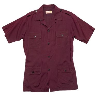 Vintage 1950s/1960s Rayon Gabardine Safari / Cabana Sport Shirt ~ size S to M ~ Belted Back 