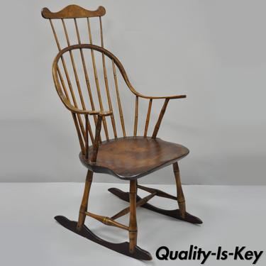Antique Bow Back Windsor Oak &amp; Pine Wood Rocking Chair Colonial Rocker