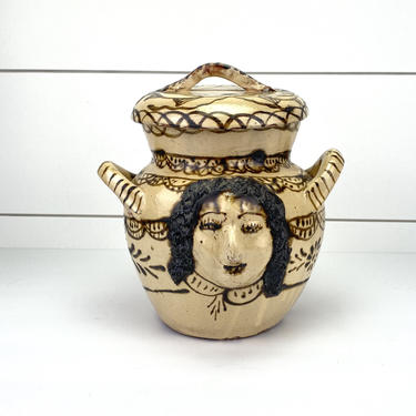 Vintage Artisan Folk Art Pottery Clay Pot Woman Face Jug 3D Latin America Terracotta 
