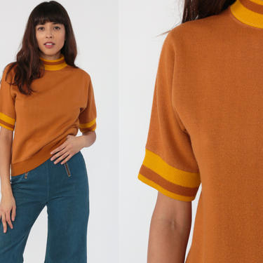 Ringer Tee Shirt Short Sleeve Sweatshirt 80s Plain Brown TShirt Slouchy Sweatshirt 1980s Top Vintage Stranger Things Small 