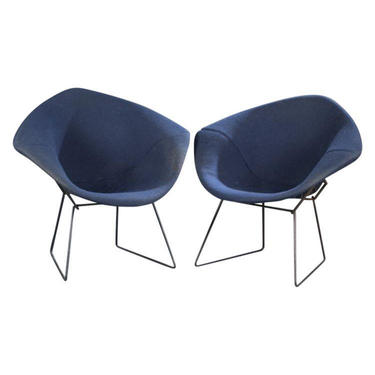 Pair Knoll Bertoia Blue Diamond Chairs Vintage