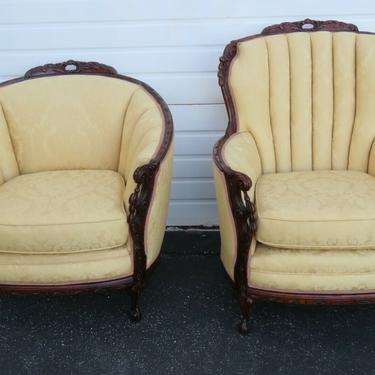 French Early 1900's Hand Carved Living Bed Room His and Hers Chairs 1650X