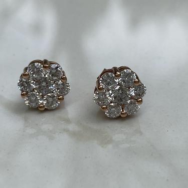 Diamond Flower Shaped Halo Cluster Stud Earrings