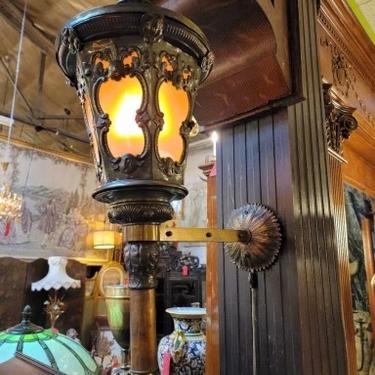 Antique Wall Mounted Gilt and Hammered Brass Electrified indoor/outdoor Lantern