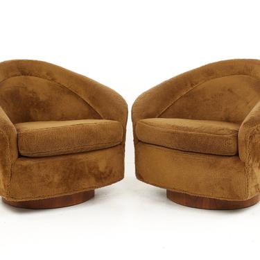 Adrian Pearsall for Craft Associates Mid Century Swivel Walnut Lounge Chairs - A Pair - mcm 