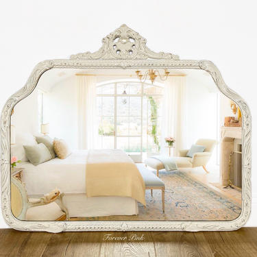 NEW - Vintage White Farmhouse Gilded Mirror, Shabby Chic Wall Mirror, Bedroom, Powder Room, Foyer 