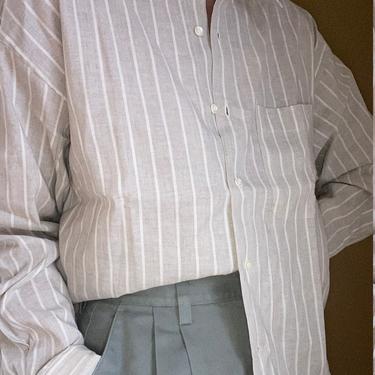 linen blend menswear pinstripe blouse 
