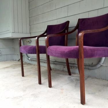 Pair of Midcentury Velvet Bentwood Lounge Chairs