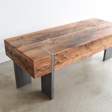 Modern Coffee Table /  Reclaimed Wood Rectangle Cocktail Table with Solid Steel Legs 