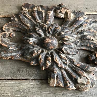 19th C French Architectural Wood Plaque, Floral Leaf Scroll Design, Furniture, Wall Mount, Chateau Decor, Damages 