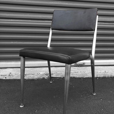 Mid Century Stainless &amp; Black Vinyl Chair