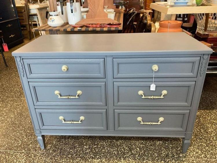 Grey traditional small dresser, 43” x 18” x 30” 2 available 