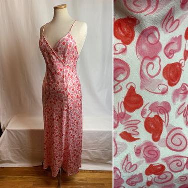Valentino vintage slip night gown~ 100% silk~ red & pink hearts shapes~ sexy long bias cut ~ size medium~ intimo 