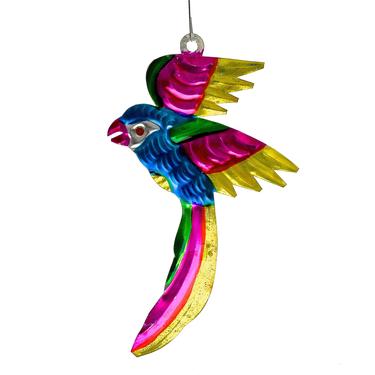 VINTAGE: Mexican Folk Art Tin Parrot  Ornament - Bird - Handcrafted Ornament - Christmas - Holiday - Mexico - Gift Tag - SKU 15-B1-00028122 