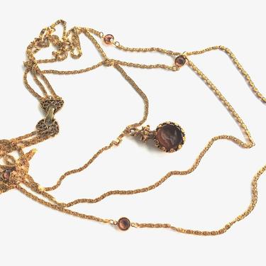 Goldette Intaglio and Channel Set Gold Glass Necklace 