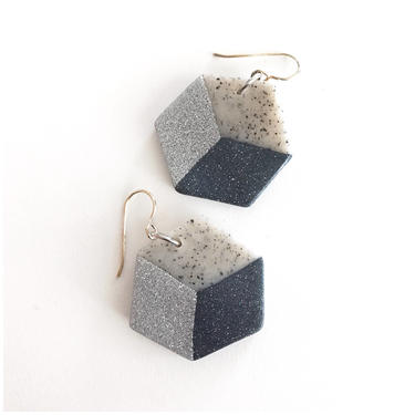 Cube earrings - handmade with polymer clay and sterling silver wire by ChrisBergmanHandmade