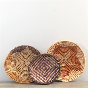 Woven Wall Basket Set Coiled Sisal Sweet Grass Baskets Natural Boho Wall Decor 