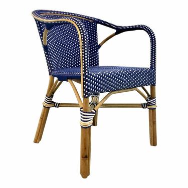 Modern Blue and White Vinyl Bamboo Arm Chair