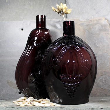 Set of 2 Deep Amethyst Vintage Bottles  -Tarragon Pear Shaped & Commemorative Yankee Bottle Club Bottles - Decorative GlassFREE SHIPPING 
