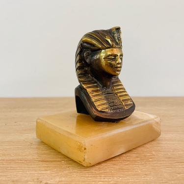 Vintage Brass Egyptian Pharaoh Sarcophagus Head Mask Mummy Case Statue 