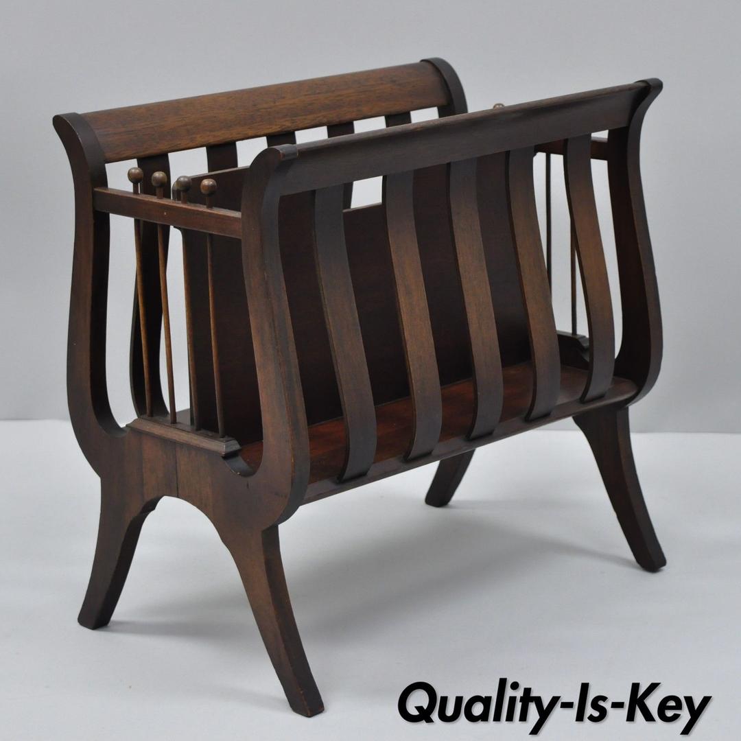Antique Mahogany Lyre Harp Form Magazine Rack Canterbury Stand by ...