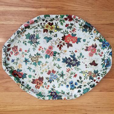 Vintage Vibrant Floral Tin Tray / Colorful Daher Decorated Ware Tray / Large Cake Plate, Charcuterie Board / Vintage Decorative Metal Tray 