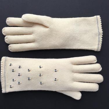 Vintage Gloves / Wool Gloves / Knit Gloves / White Gloves / Beaded Gloves 