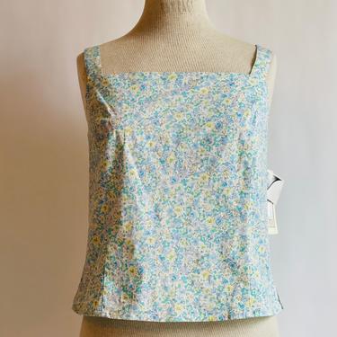 Sleeveless Copped Top with Small Flowers in Teal, Cornflower Blue and Yellow Large 