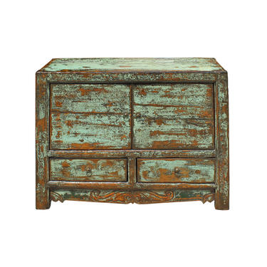 Distressed Light Blue Green Lacquer Credenza Sideboard Table Cabinet cs4006E 