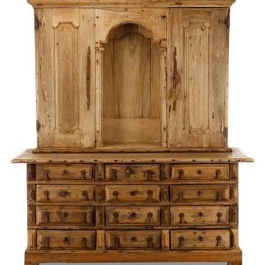 Antique Spanish Baroque 2-Part Pine Cupboard Cabinet | 18th Century