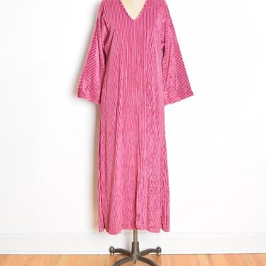 vintage 70s dress chenille velvet stripe bell sleeve hippie boho maxi caftan L clothing 