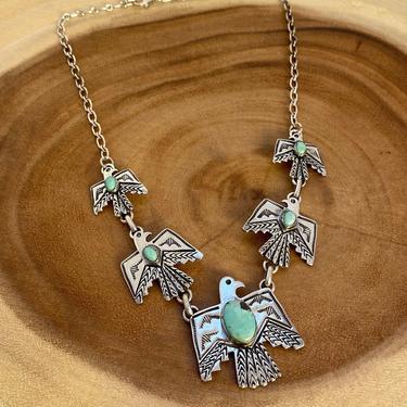 THUNDERBIRD Sterling Silver & Turquoise Necklace | Native American Navajo Southwest, Bird Pendant Jewelry | Fred Harvey Vintage Style 